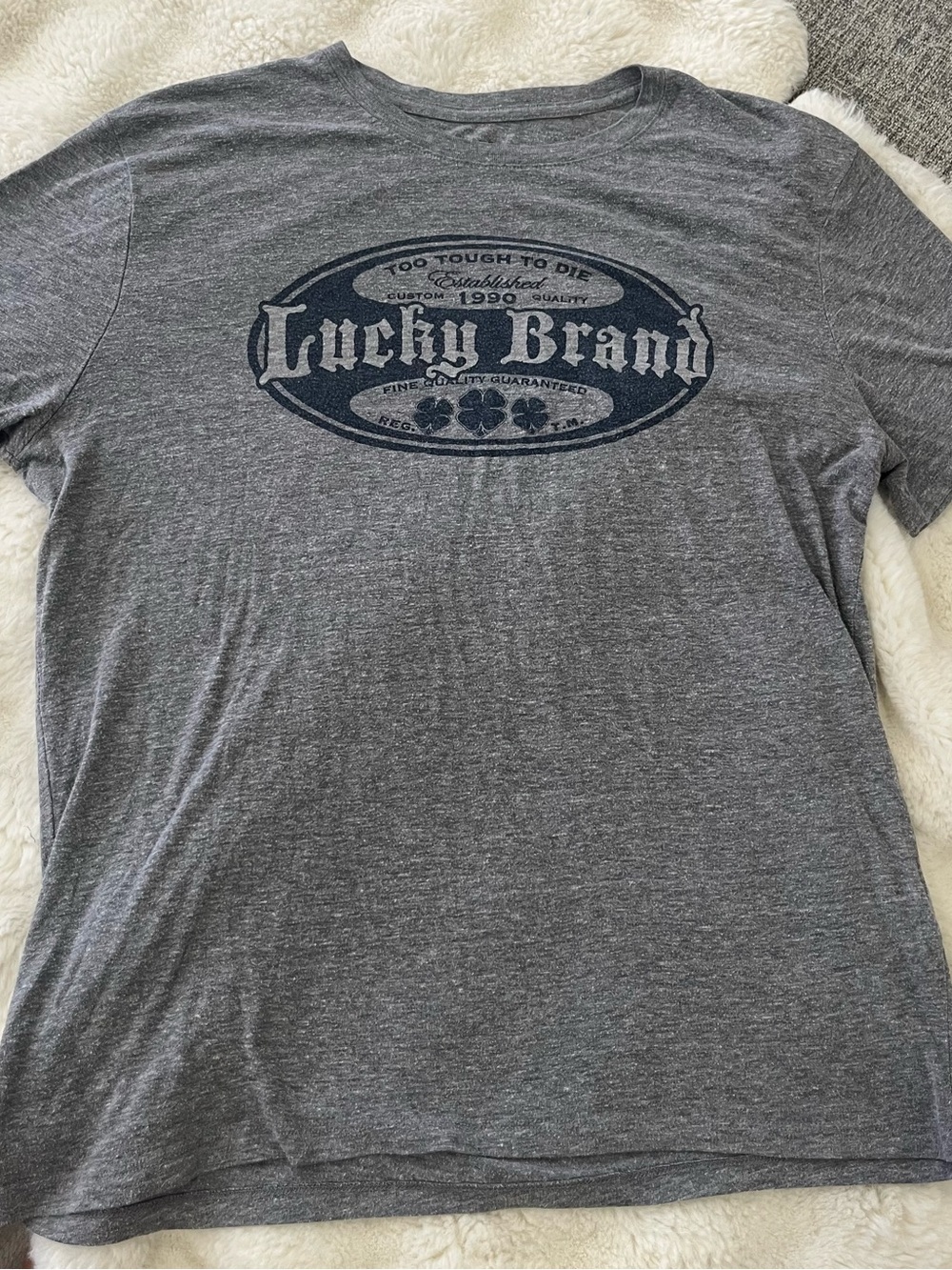 Lucky Brand Gray Heather Short Sleeve Logo Tee with Navy Graphic